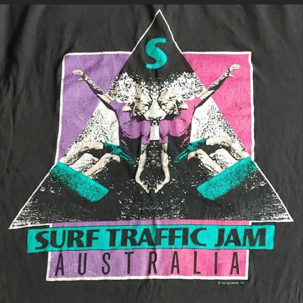 Sun Sportswear Vtg 90s Surf Traffic Jam Neon Graphic T-Shirt XL Single Stitch